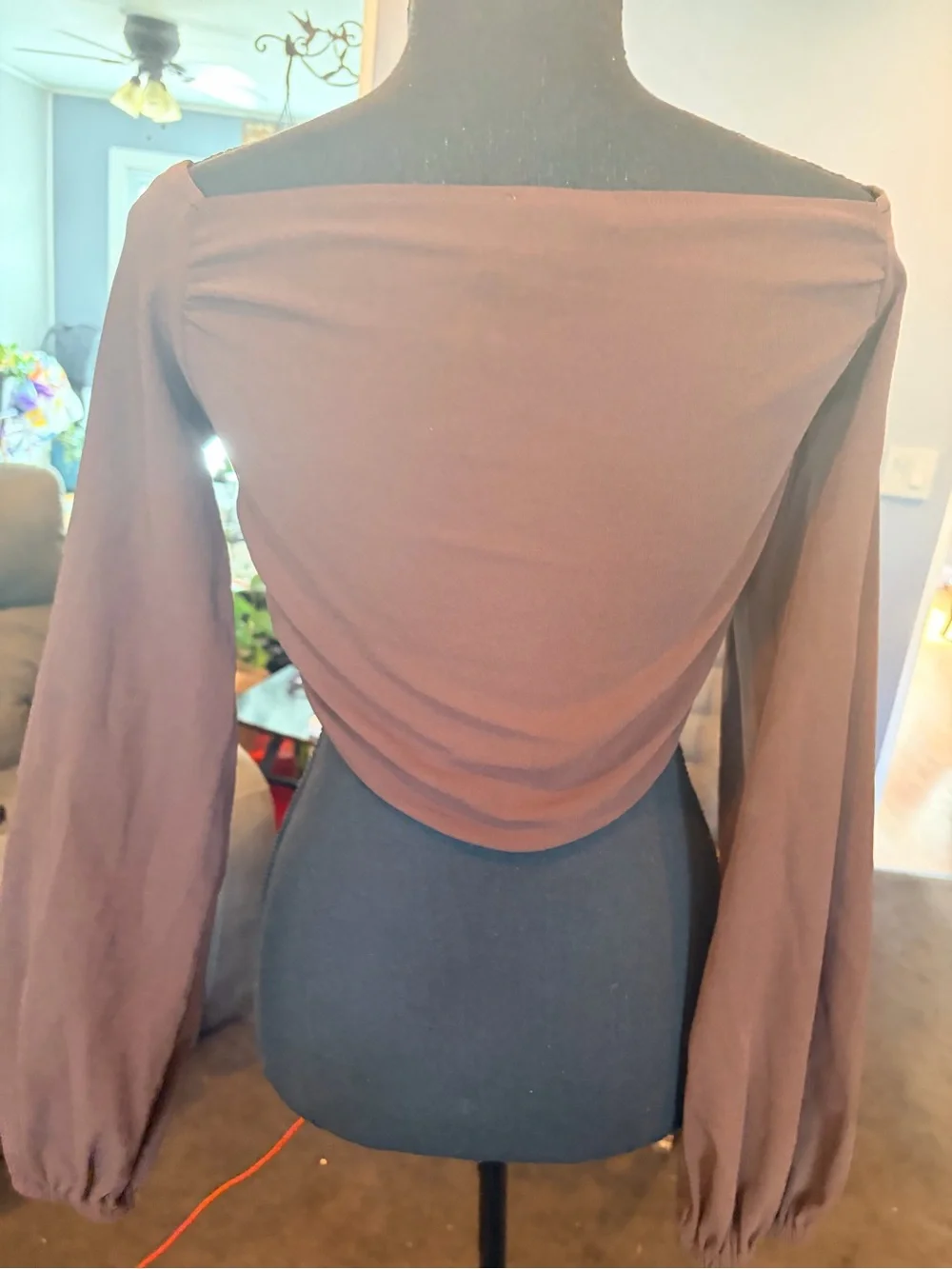 NWOT Zara Brown Ruched Long-Sleeve Crop Top & Free Beauty Gift Bag 🎁